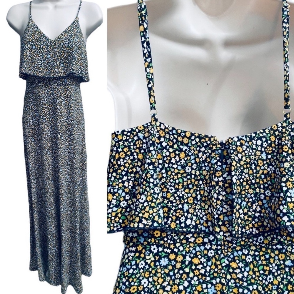 MICHAEL KORS floral maxi dress flounce flap ruffle spaghetti strap sleeve 7007